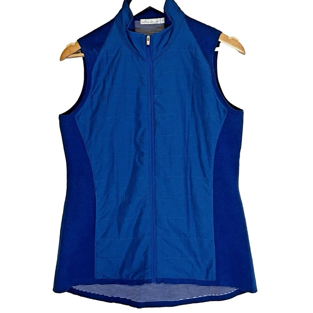Peter Millar Womens SZ Med Blue Lightweight Fleece Full Zip Vest Golfer Hiker